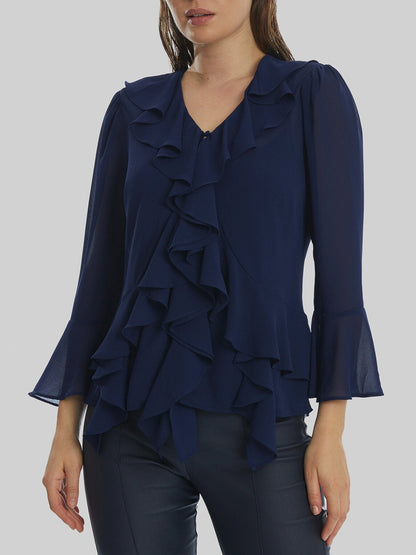 V-neck Chiffon Ruffle Blouse
