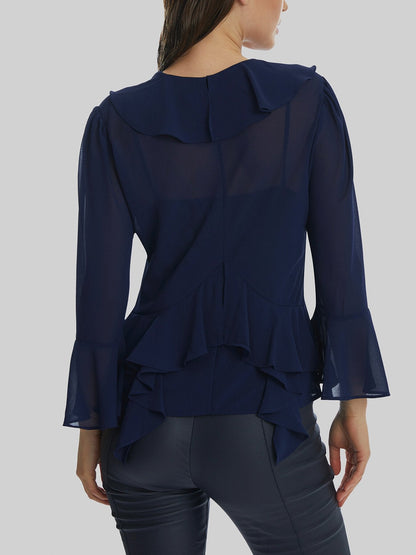 V-neck Chiffon Ruffle Blouse