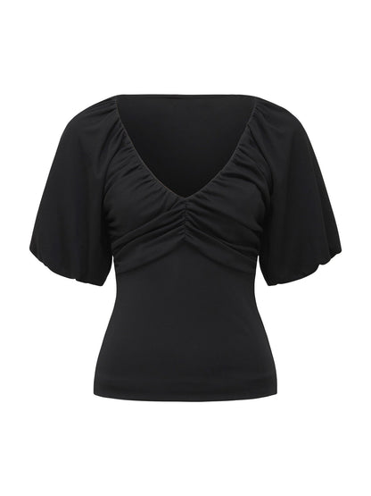 Desiree Ruched V Neck Raglan Top