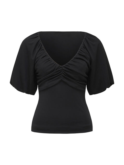 Desiree Ruched V Neck Raglan Top