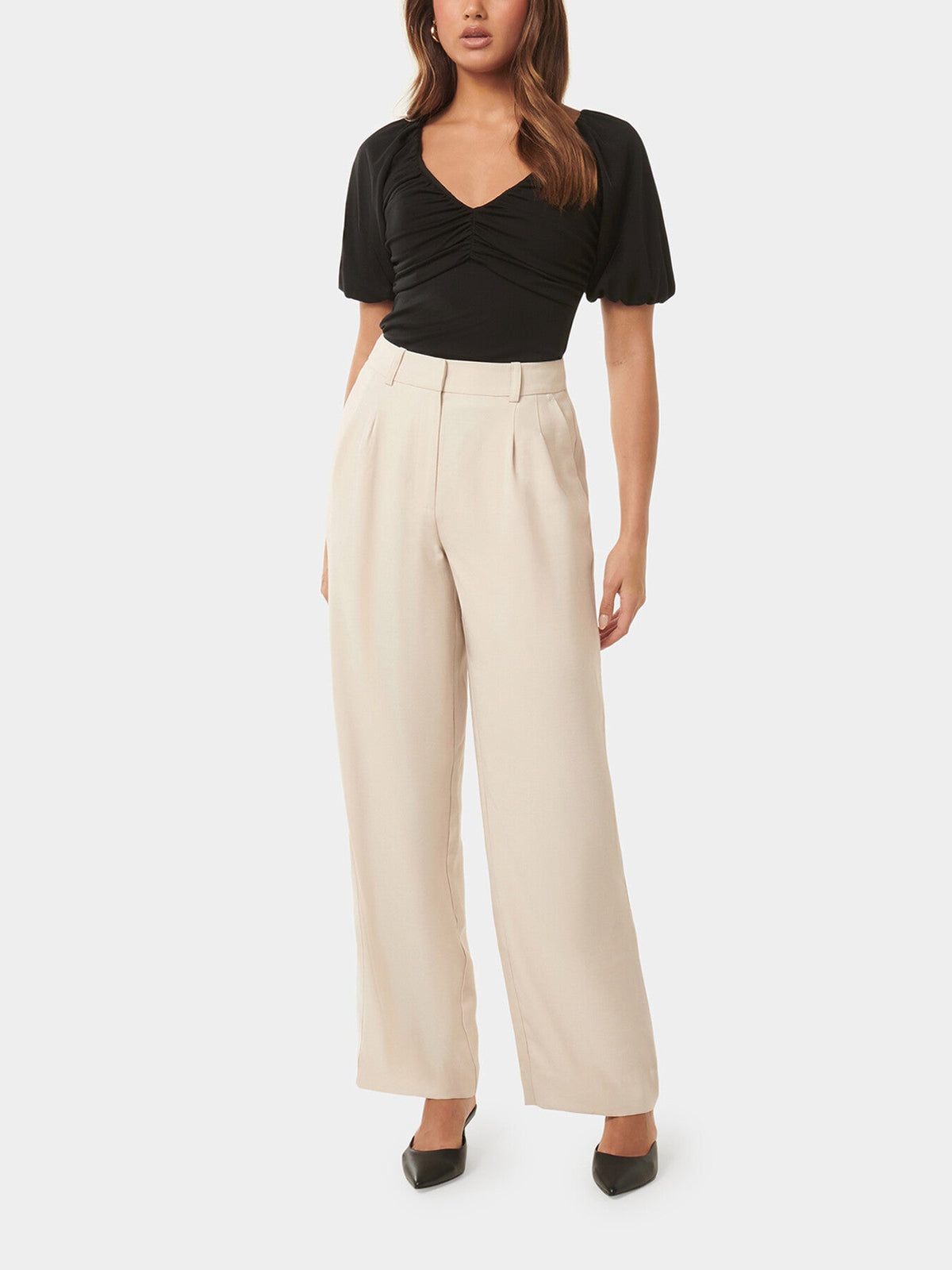 Desiree Ruched V Neck Raglan Top