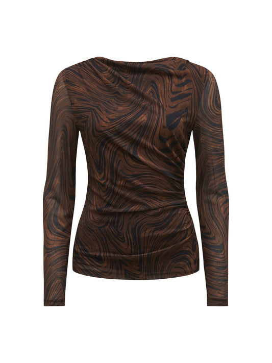 Zali Ruched Mesh Long Sleeves Top