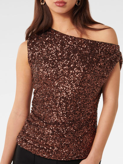 Kaylene Sequin One Shoulder Top