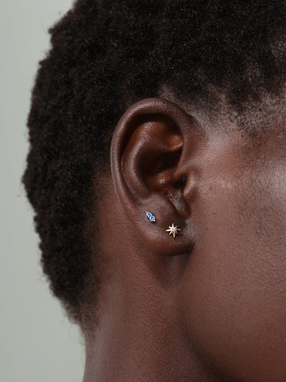 KOSINER 14K Solid Gold Delicate Octagonal Star Flat Back Stud