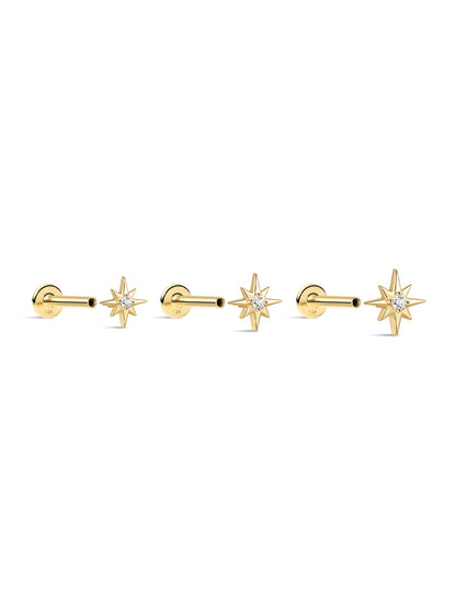 KOSINER 14K Solid Gold Delicate Octagonal Star Flat Back Stud