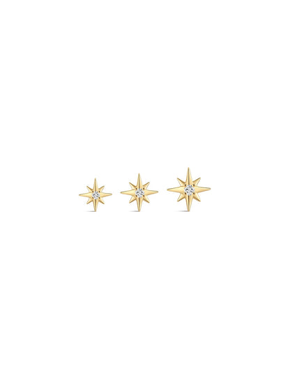 KOSINER 14K Solid Gold Delicate Octagonal Star Flat Back Stud