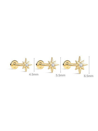 KOSINER 14K Solid Gold Delicate Octagonal Star Flat Back Stud