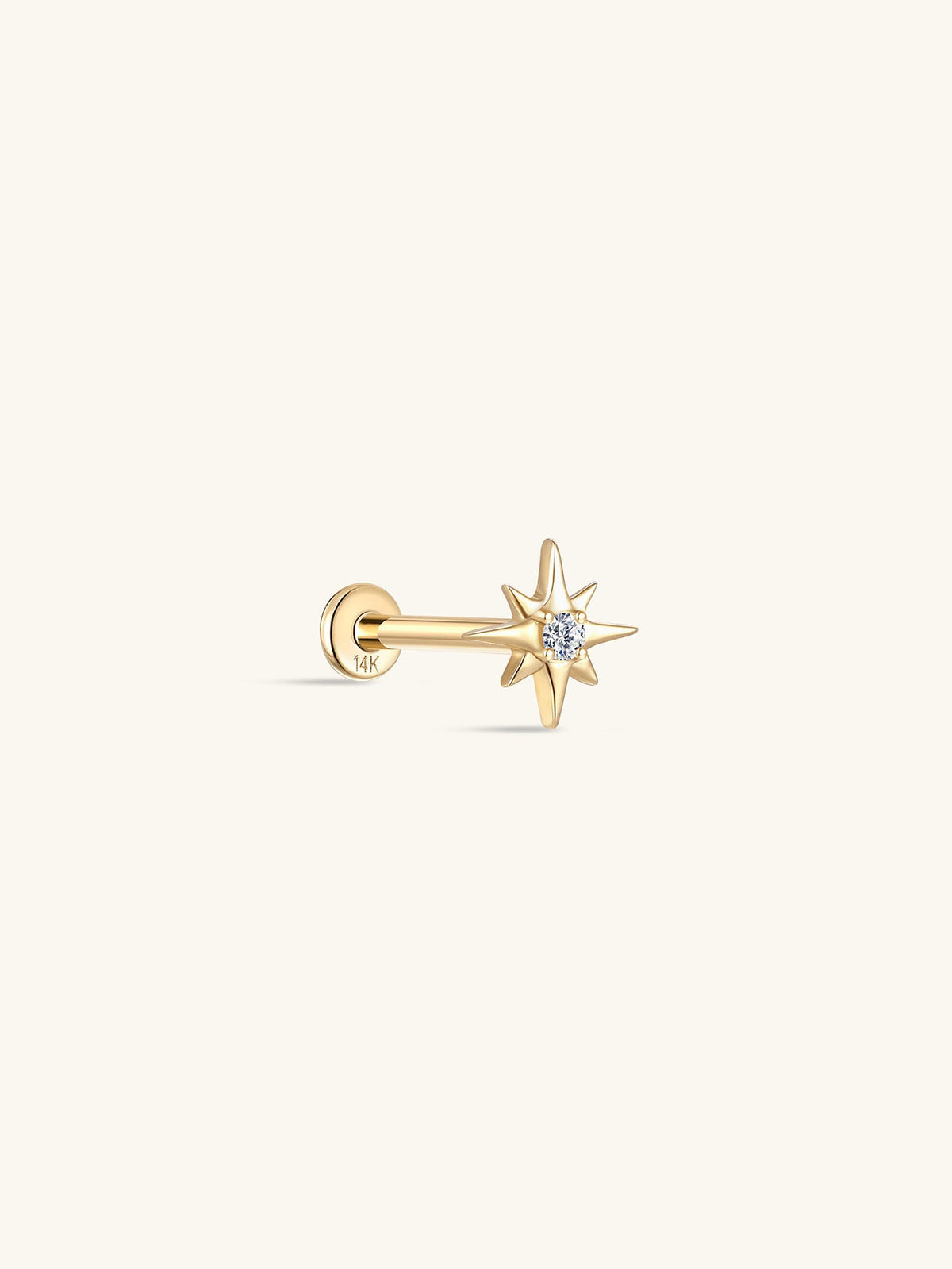 KOSINER 14K Solid Gold Delicate Octagonal Star Flat Back Stud