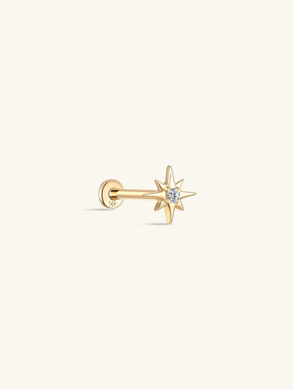 KOSINER 14K Solid Gold Delicate Octagonal Star Flat Back Stud