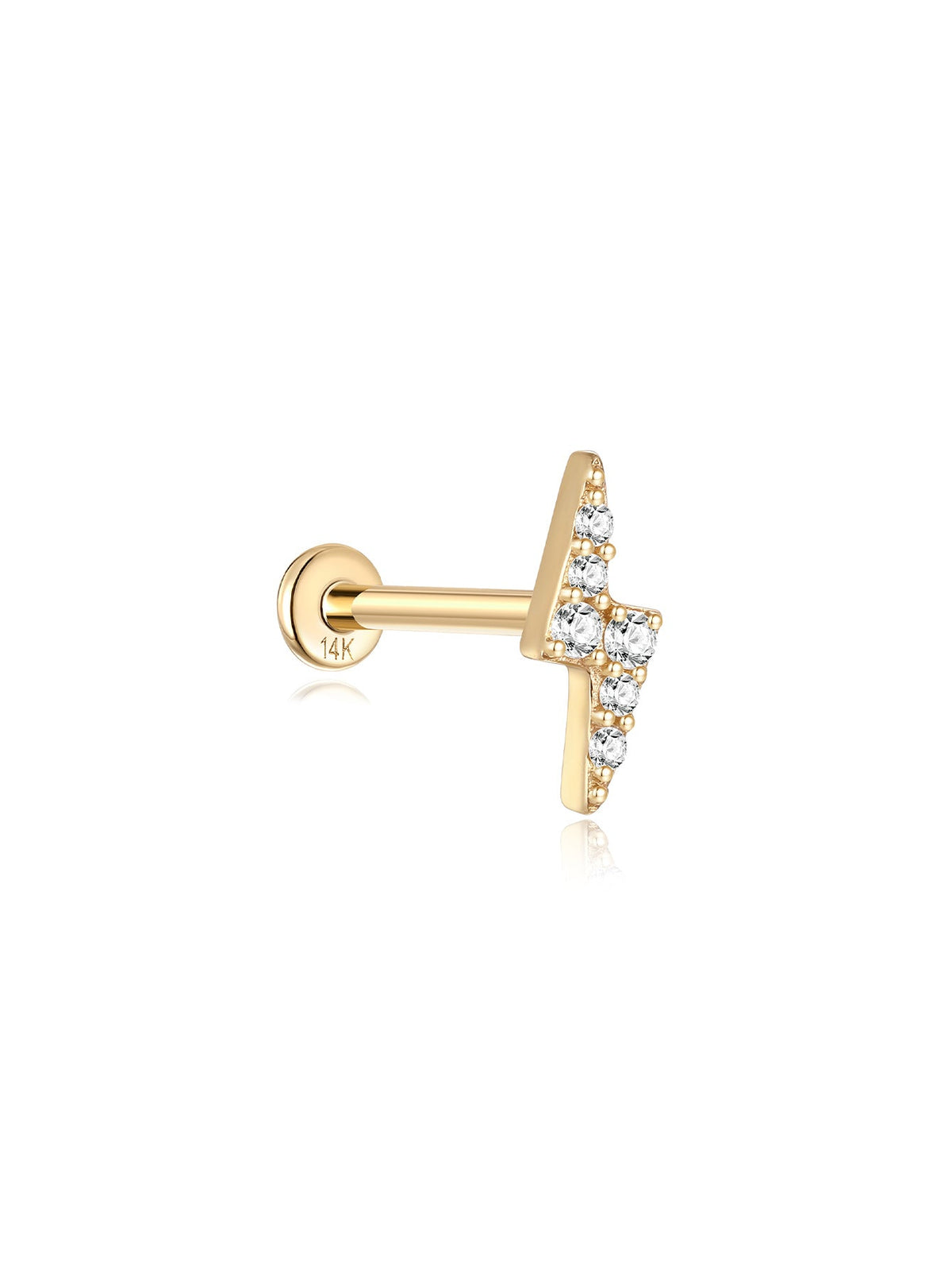 KOSINER 14K Solid Gold Dainty Ligntning Flat Back Stud