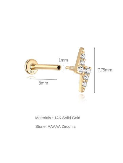 KOSINER 14K Solid Gold Dainty Ligntning Flat Back Stud