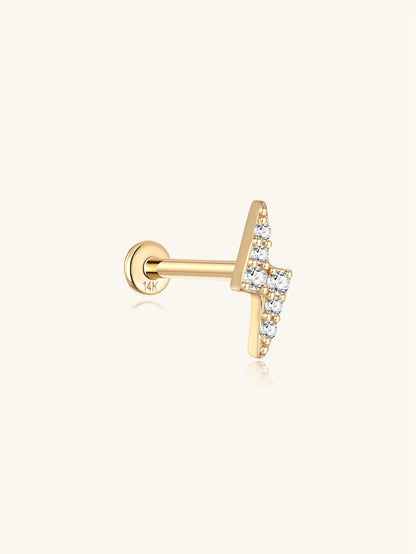 KOSINER 14K Solid Gold Dainty Ligntning Flat Back Stud
