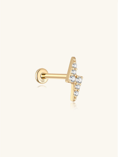 KOSINER 14K Solid Gold Dainty Ligntning Flat Back Stud