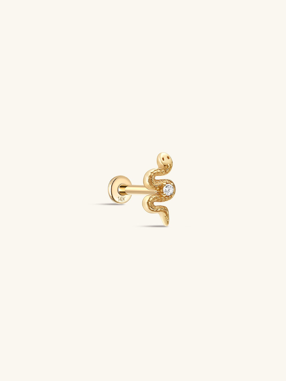 KOSINER 14K Solid Gold Delicate Textured Snake Flat Back Stud
