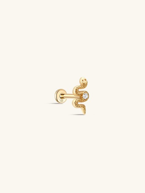 KOSINER 14K Solid Gold Delicate Textured Snake Flat Back Stud