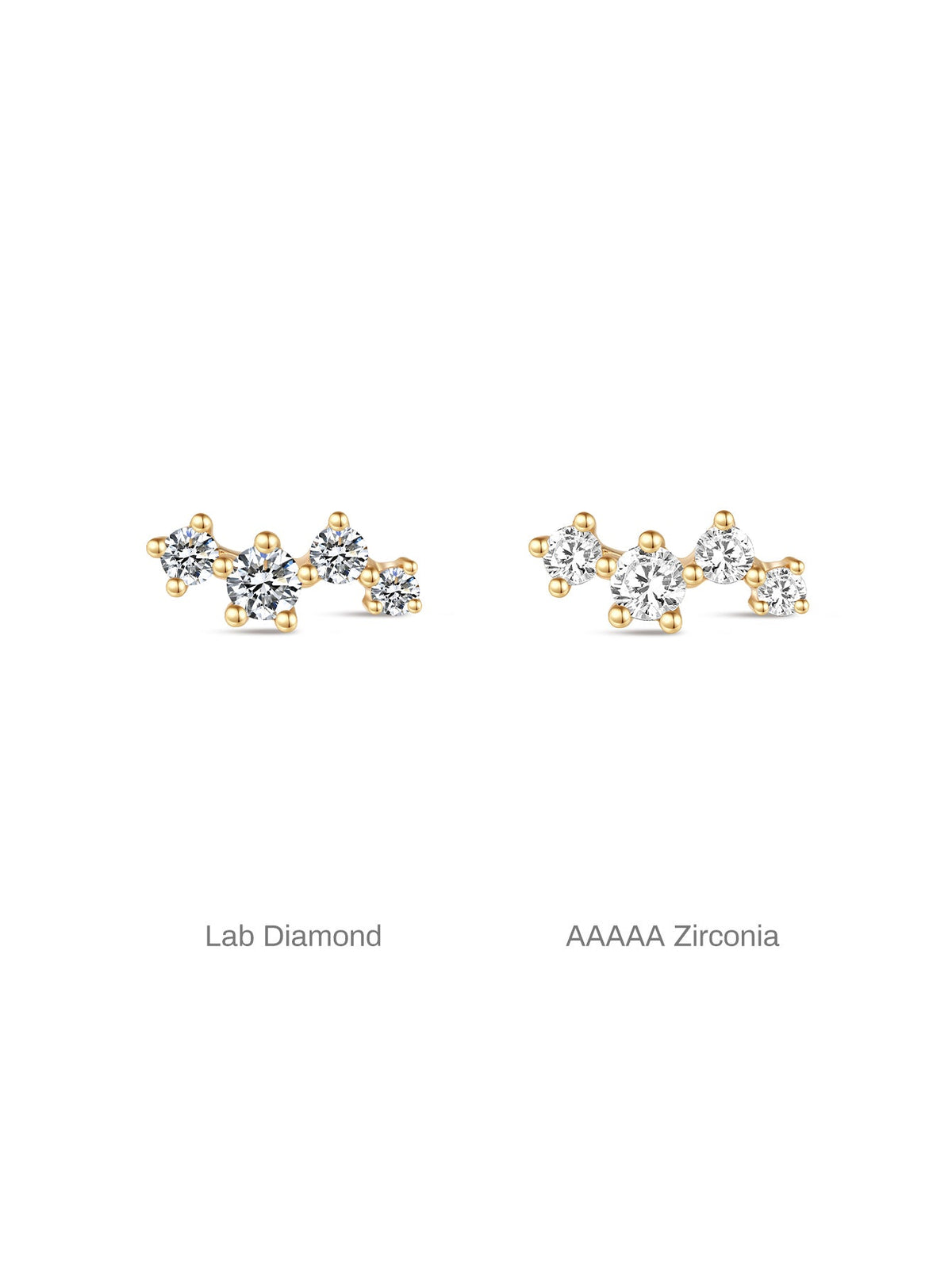 KOSINER 14K Solid Gold Delicate Four-Point Cluster Flat Back Stud