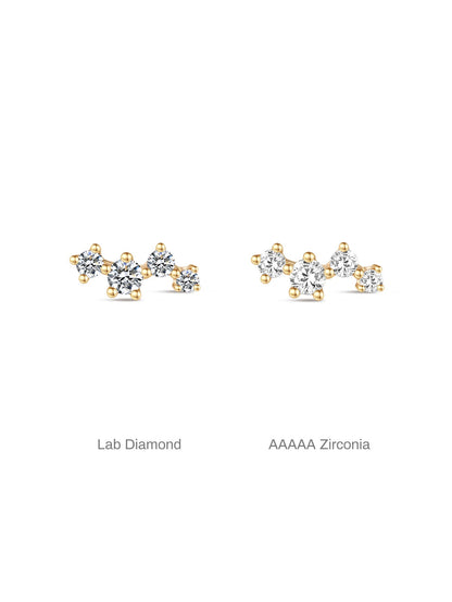 KOSINER 14K Solid Gold Delicate Four-Point Cluster Flat Back Stud