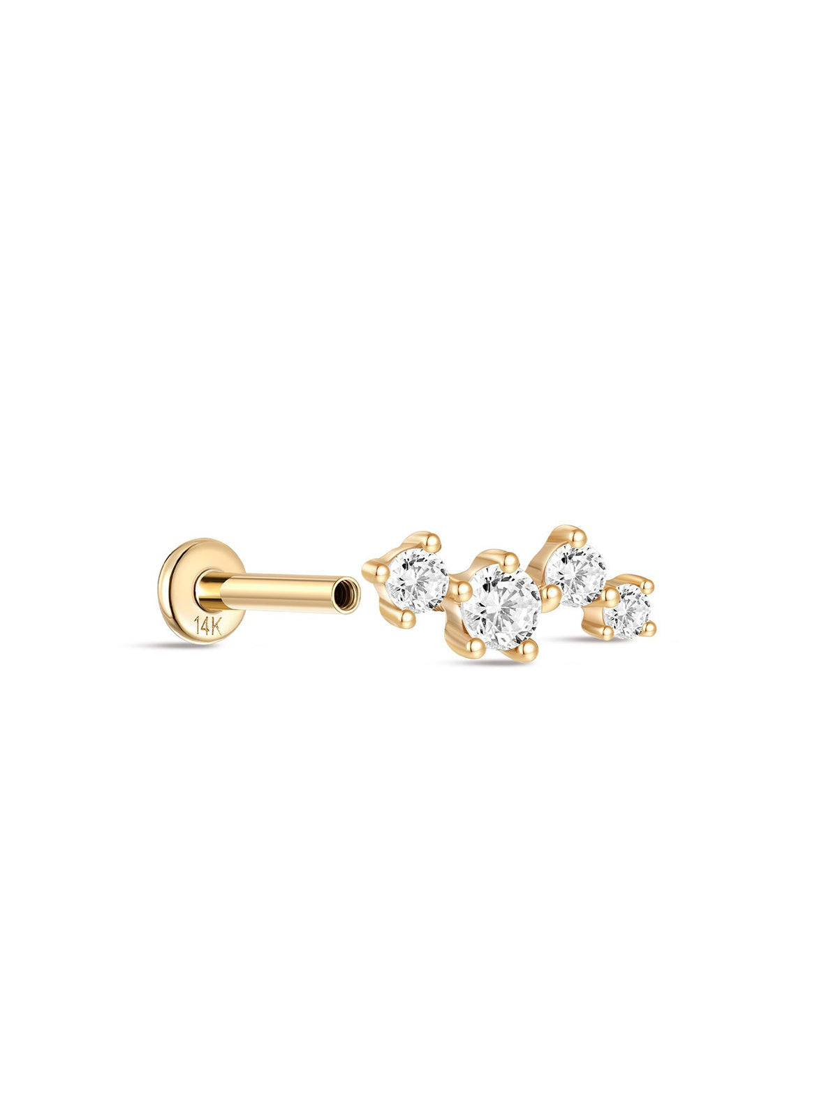 KOSINER 14K Solid Gold Delicate Four-Point Cluster Flat Back Stud