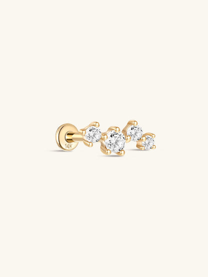 KOSINER 14K Solid Gold Delicate Four-Point Cluster Flat Back Stud