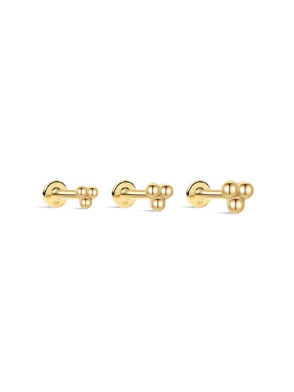KOSINER 14K Solid Gold Simple Triple Ball Flat Back Stud