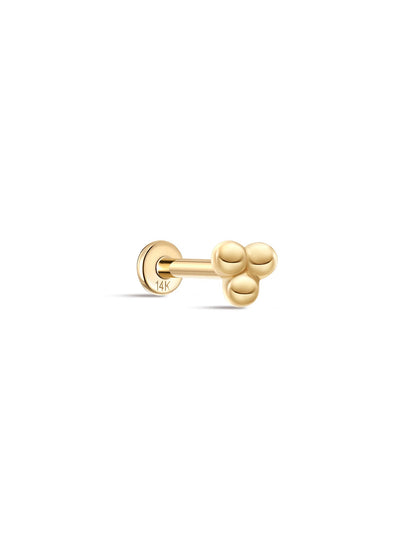 KOSINER 14K Solid Gold Simple Triple Ball Flat Back Stud