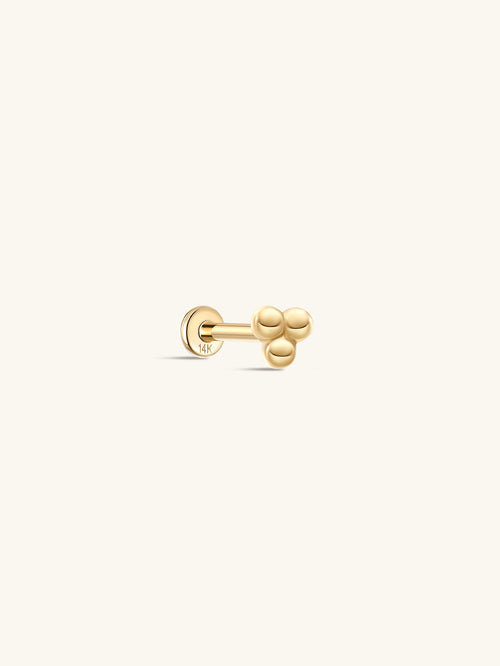 KOSINER 14K Solid Gold Simple Triple Ball Flat Back Stud
