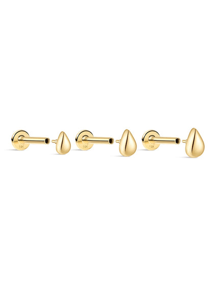 KOSINER 14K Solid Gold Minimalist Teardrop Flat Back Stud
