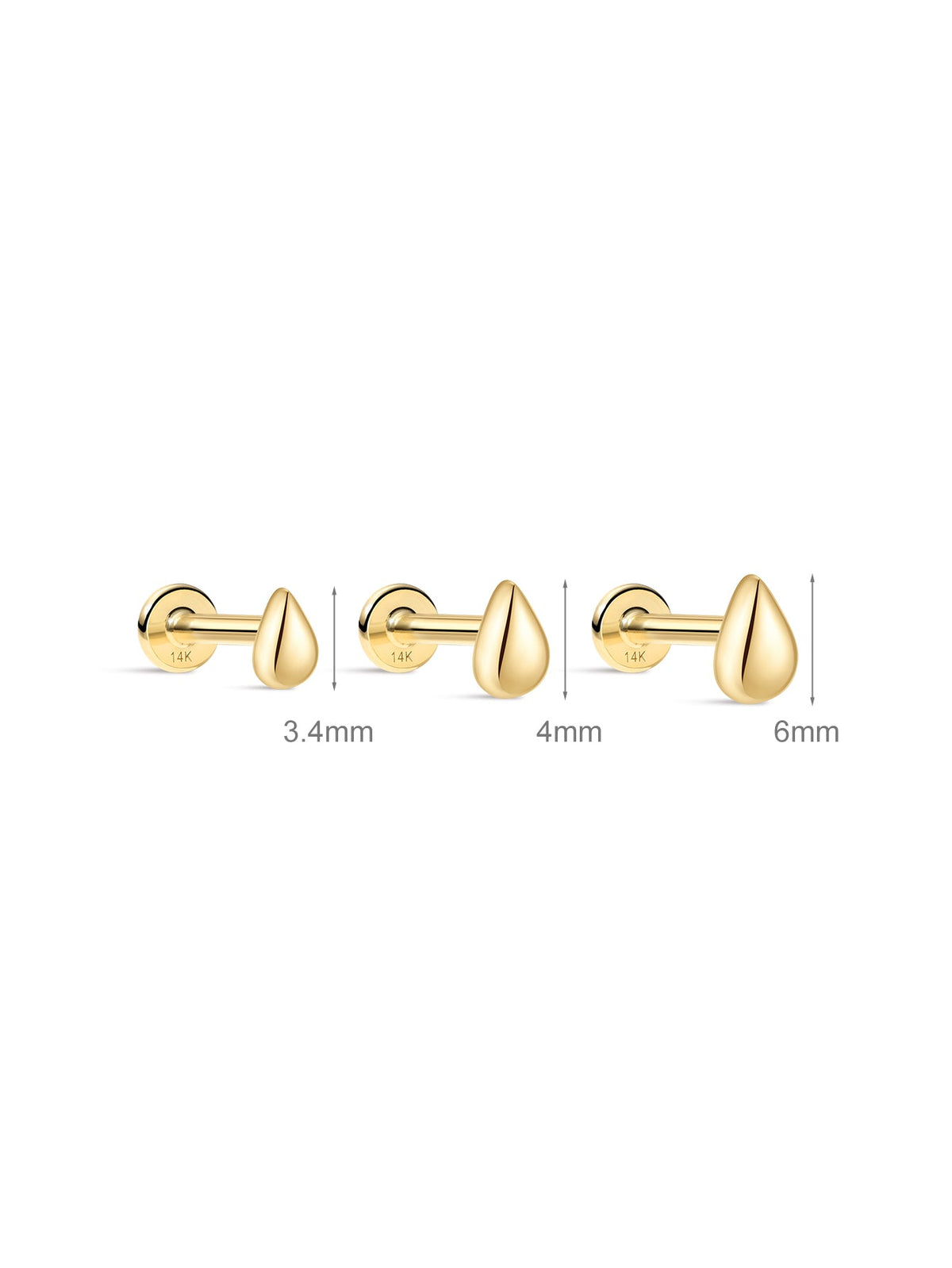 KOSINER 14K Solid Gold Minimalist Teardrop Flat Back Stud