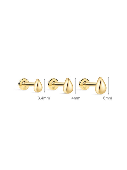 KOSINER 14K Solid Gold Minimalist Teardrop Flat Back Stud