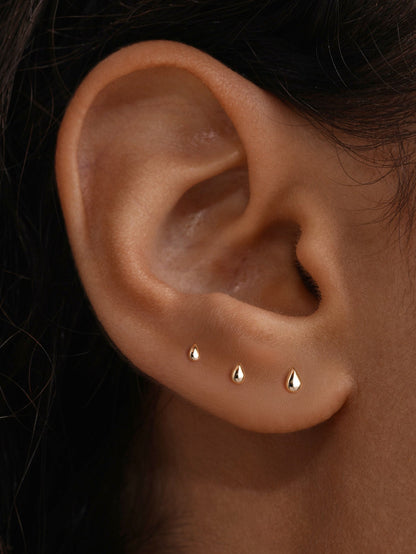 KOSINER 14K Solid Gold Minimalist Teardrop Flat Back Stud