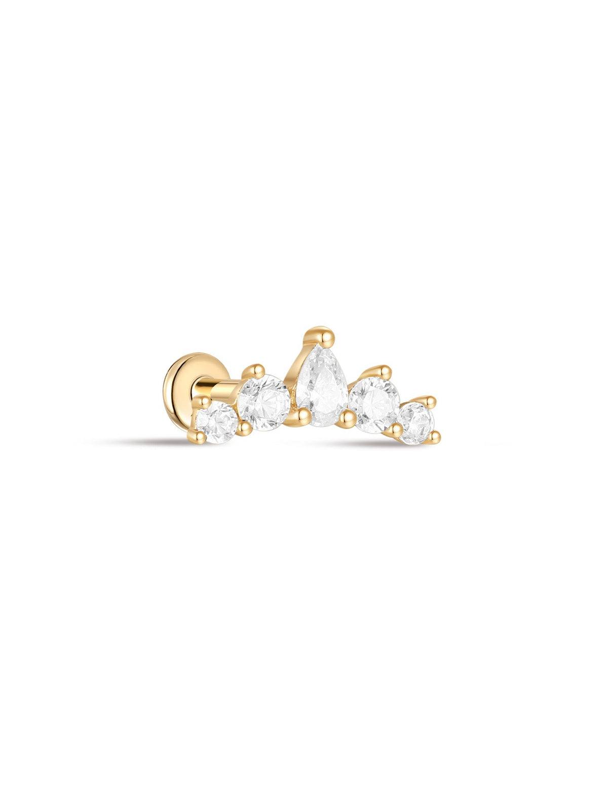 KOSINER 14K Solid Gold Elegant Crown Flat Back Stud