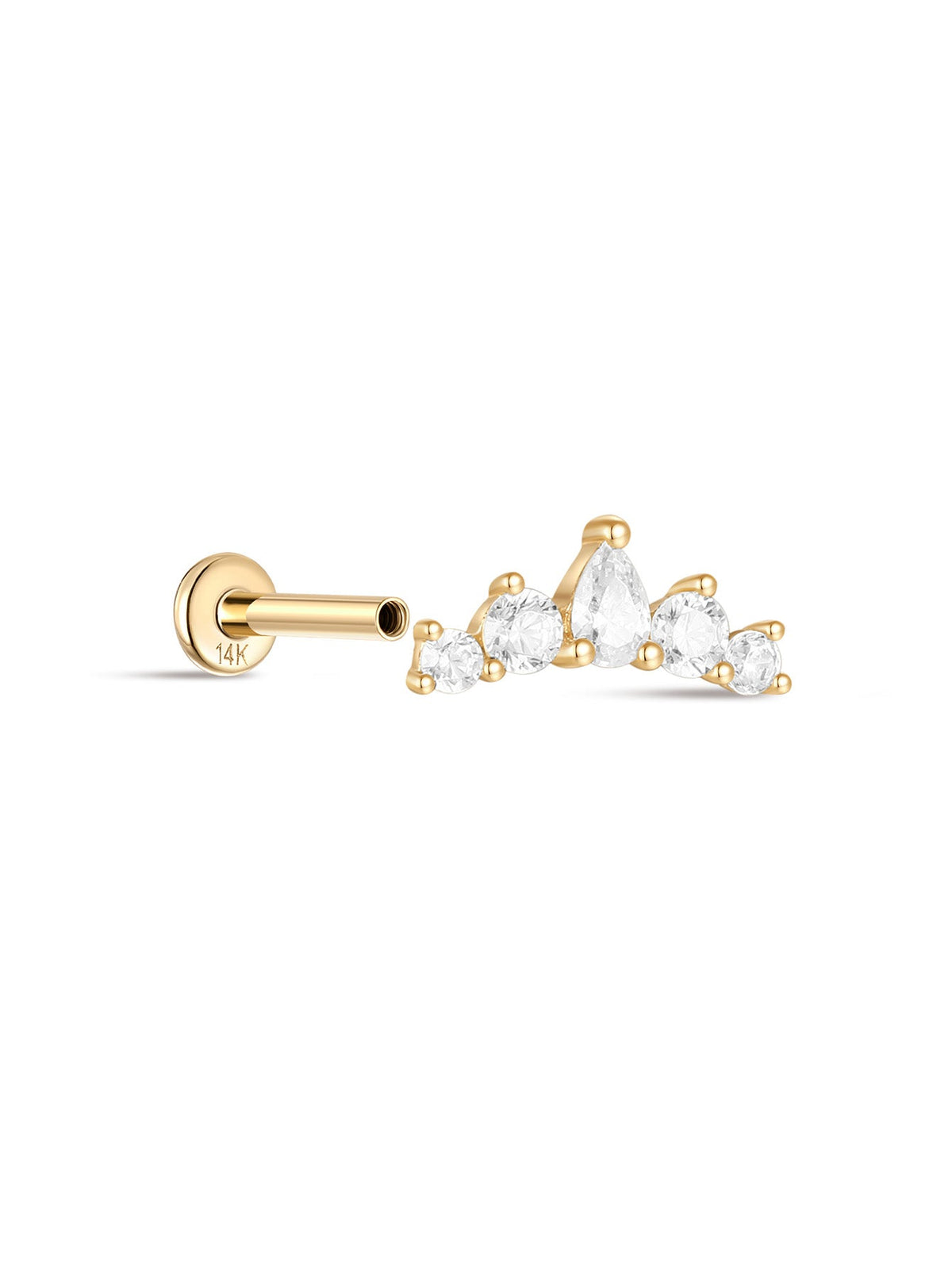 KOSINER 14K Solid Gold Elegant Crown Flat Back Stud