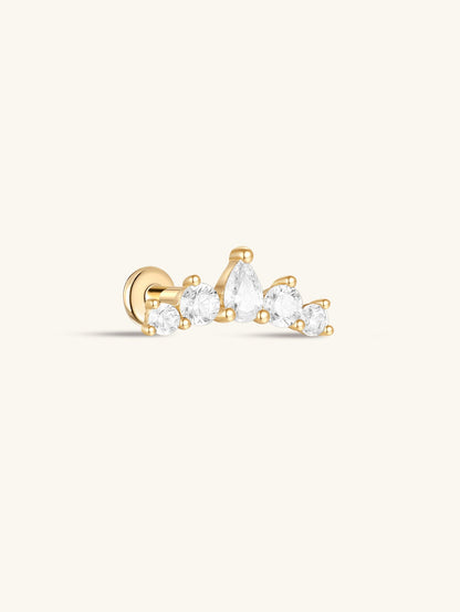 KOSINER 14K Solid Gold Elegant Crown Flat Back Stud