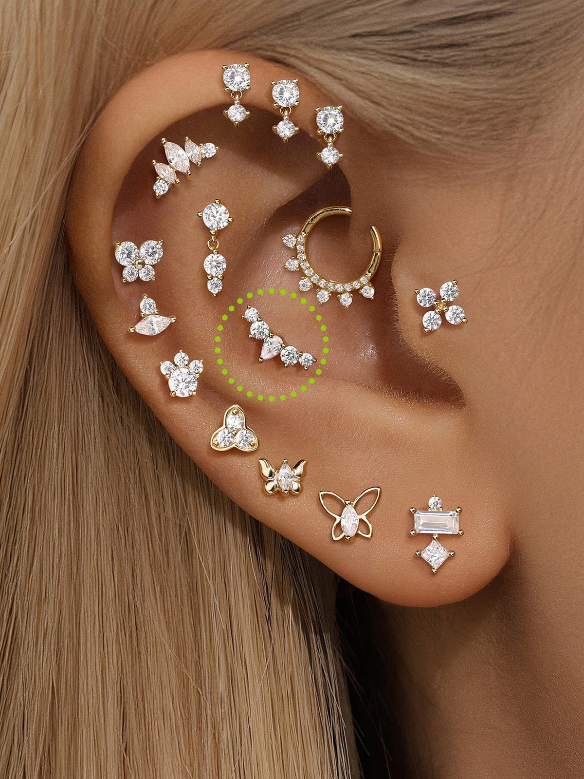 KOSINER 14K Solid Gold Elegant Crown Flat Back Stud