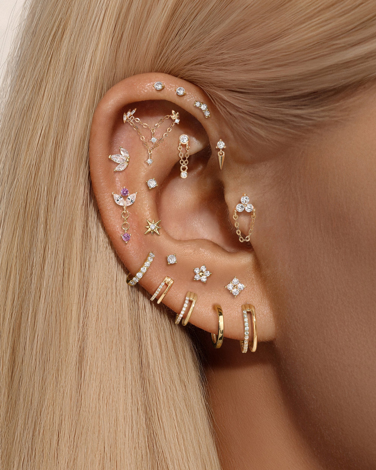 KOSINER 14K Solid Gold Delicate Double-Layer Hoop