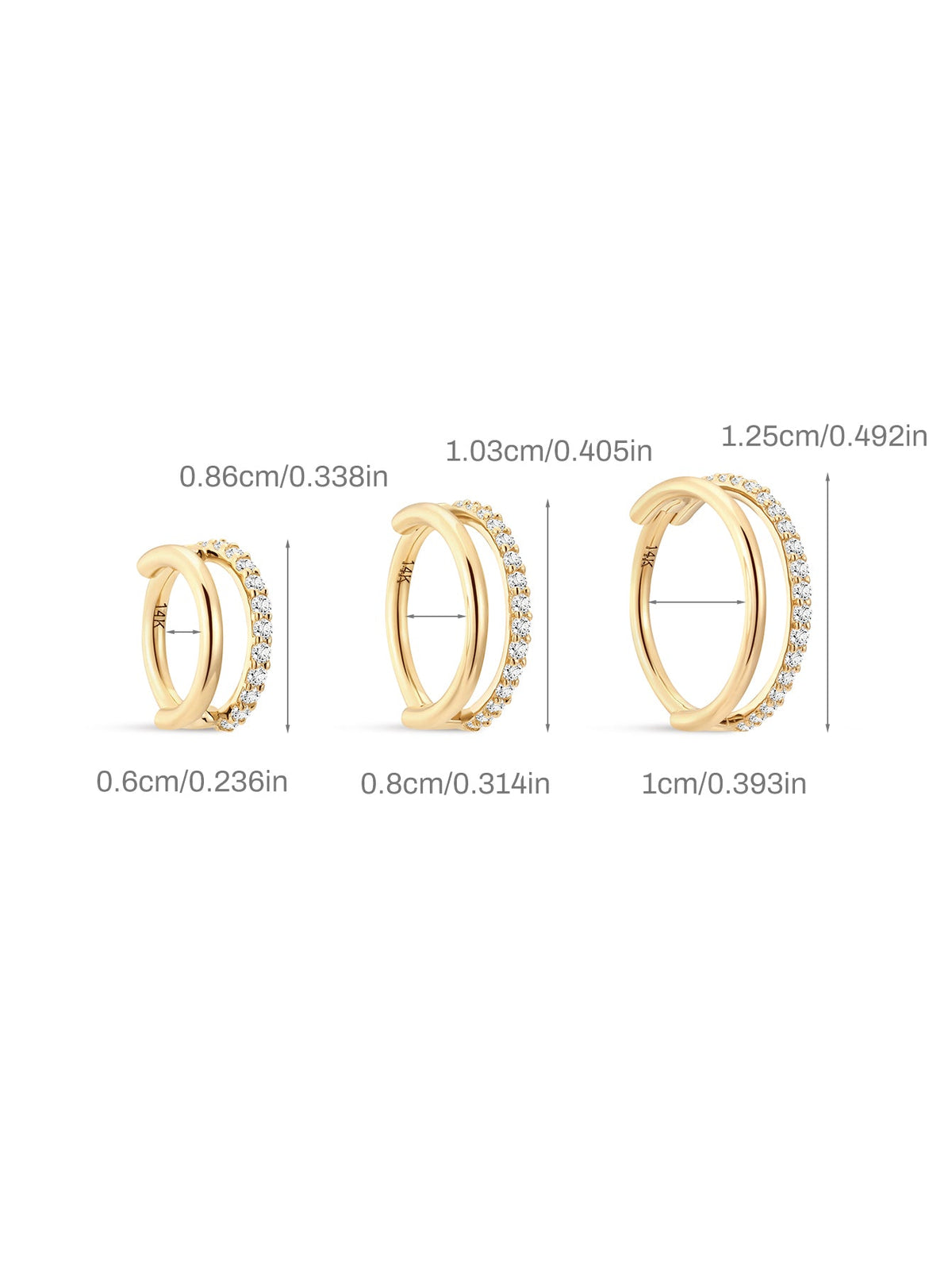 KOSINER 14K Solid Gold Delicate Double-Layer Hoop