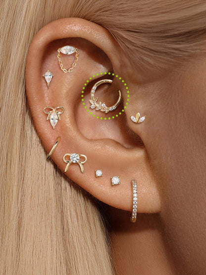 KOSINER 14K Solid Gold Elegant Marquise Cluster Daith Clicker