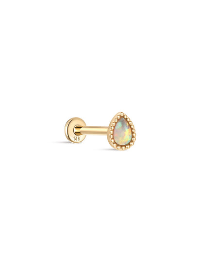 KOSINER 14K Solid Gold Elegant Pear Opal Flat Back Stud