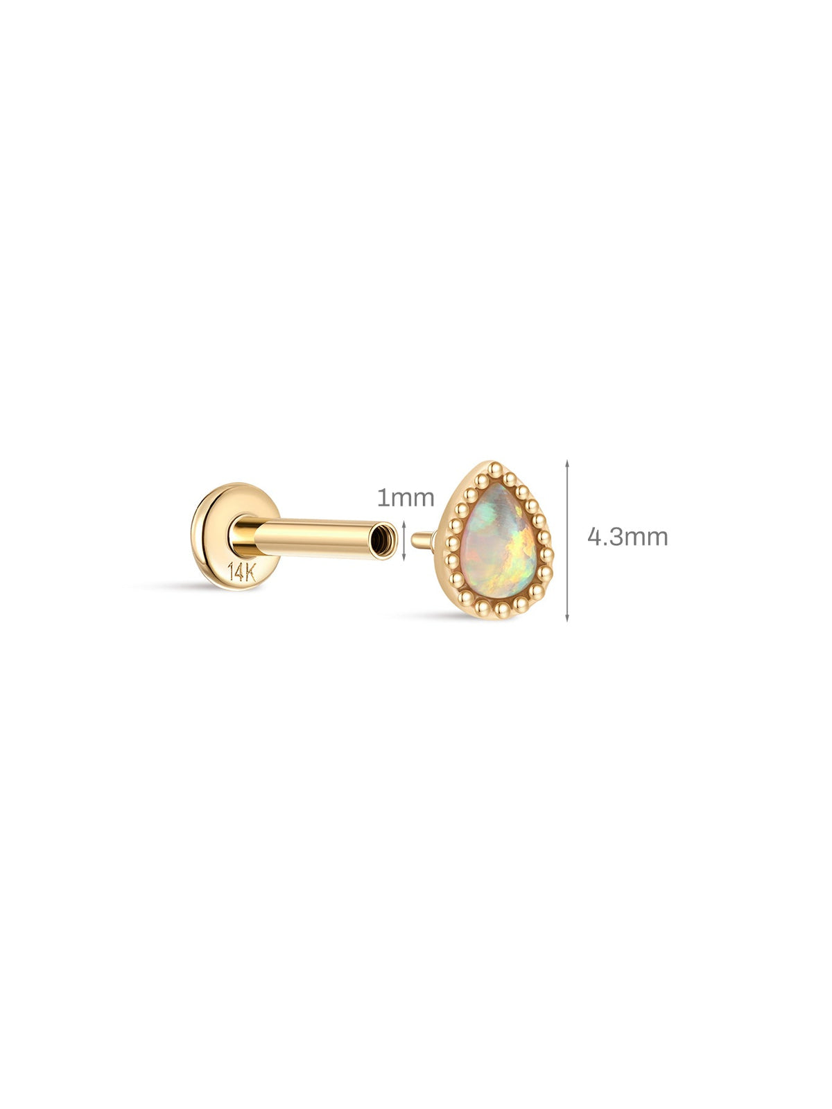 KOSINER 14K Solid Gold Elegant Pear Opal Flat Back Stud