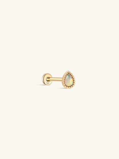 KOSINER 14K Solid Gold Elegant Pear Opal Flat Back Stud