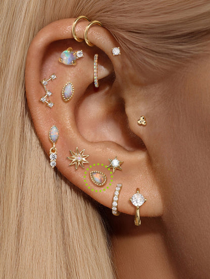 KOSINER 14K Solid Gold Elegant Pear Opal Flat Back Stud