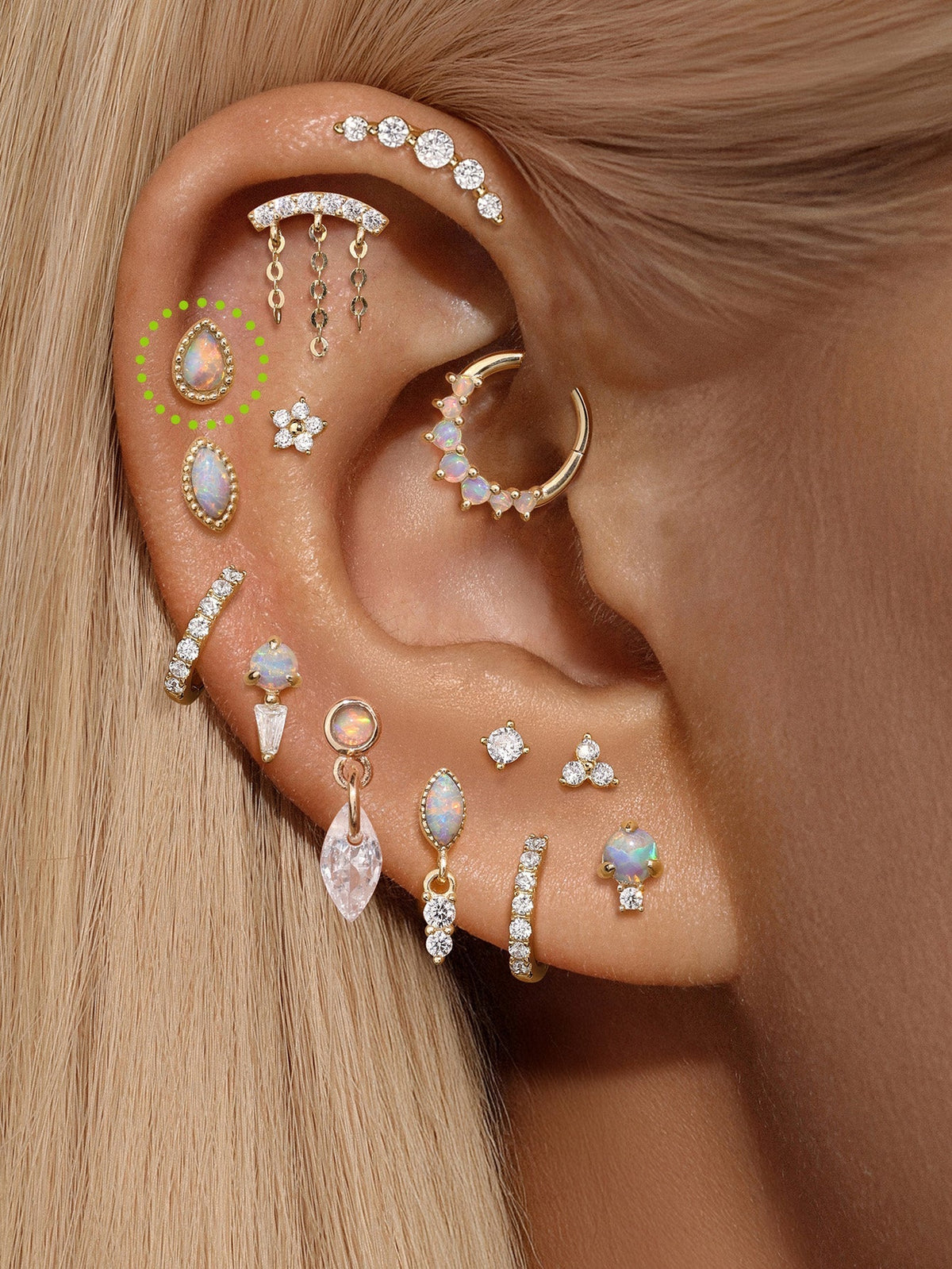 KOSINER 14K Solid Gold Elegant Pear Opal Flat Back Stud