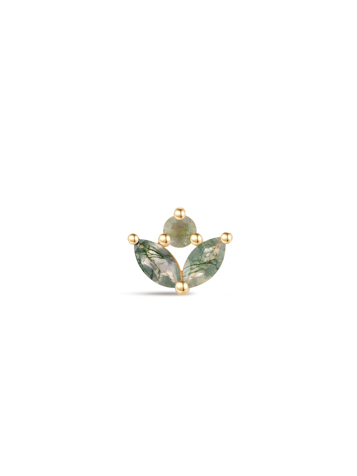 KOSINER 14K Solid Gold Double Marquise Moss Agate Flat Back Stud