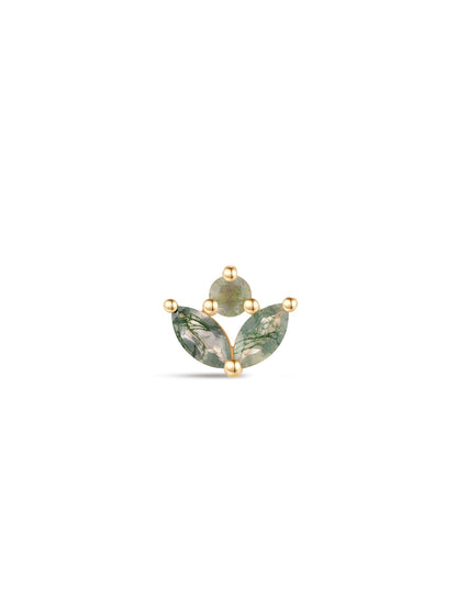 KOSINER 14K Solid Gold Double Marquise Moss Agate Flat Back Stud