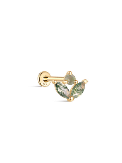 KOSINER 14K Solid Gold Double Marquise Moss Agate Flat Back Stud