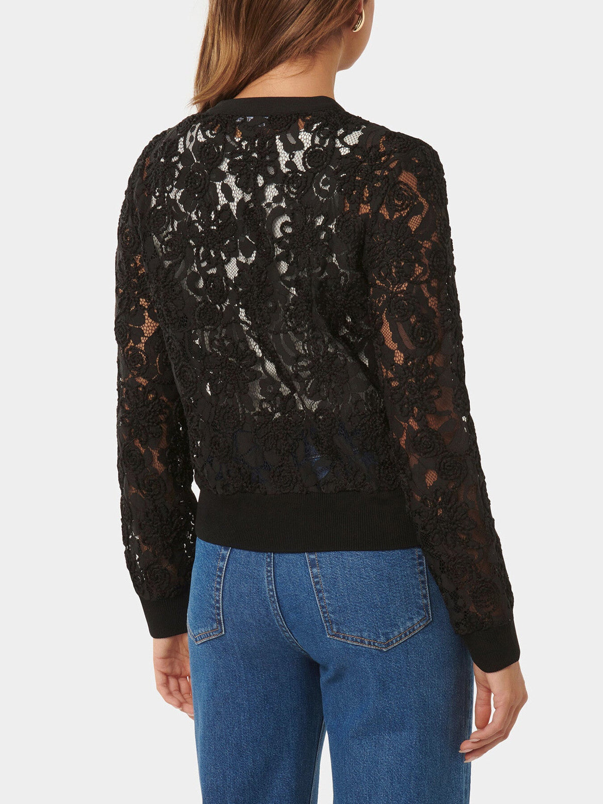 Riley Lace Mixed Knit Bomber Jacket