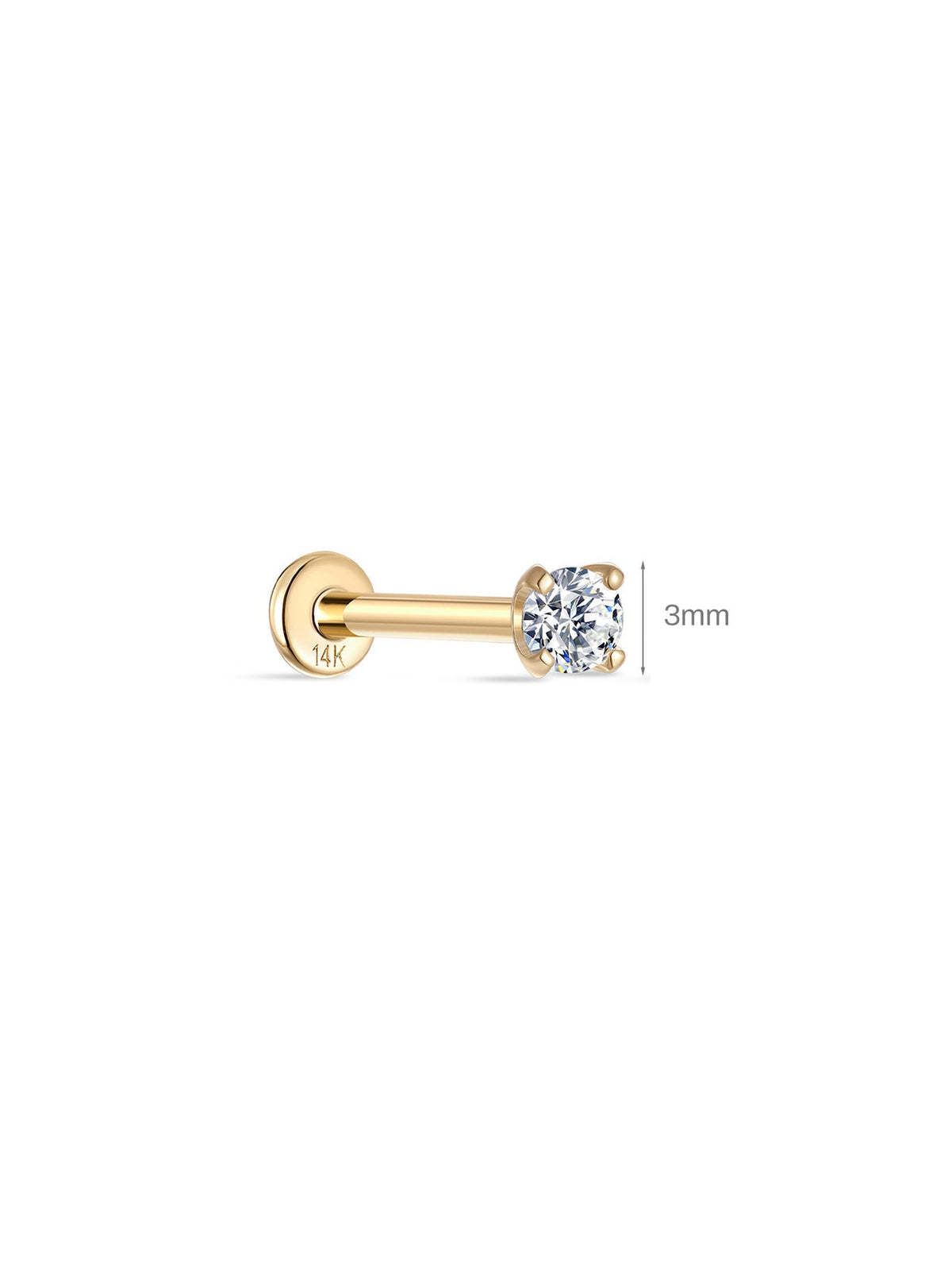 KOSINER 14K Solid Gold Minimalist 3MM Flat Back Stud