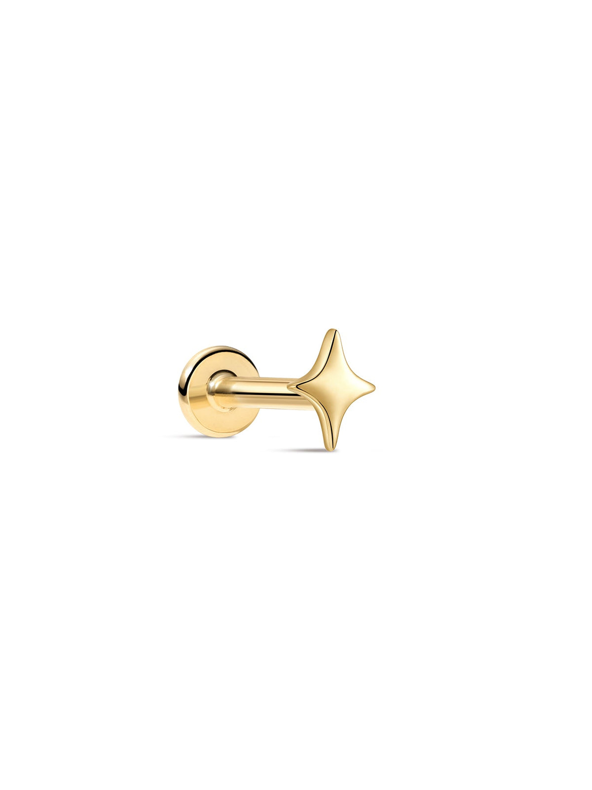 KOSINER 14K Solid Gold Glossy Star Flat Back Stud