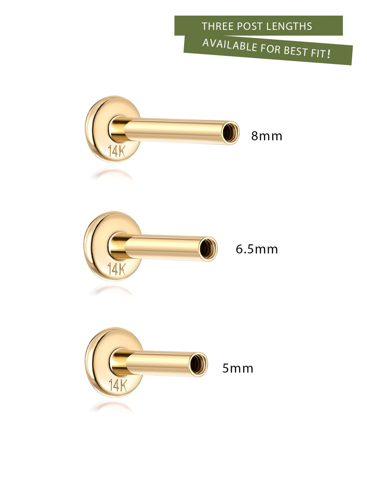 KOSINER 14K Solid Gold Simple Triple Ball Flat Back Stud