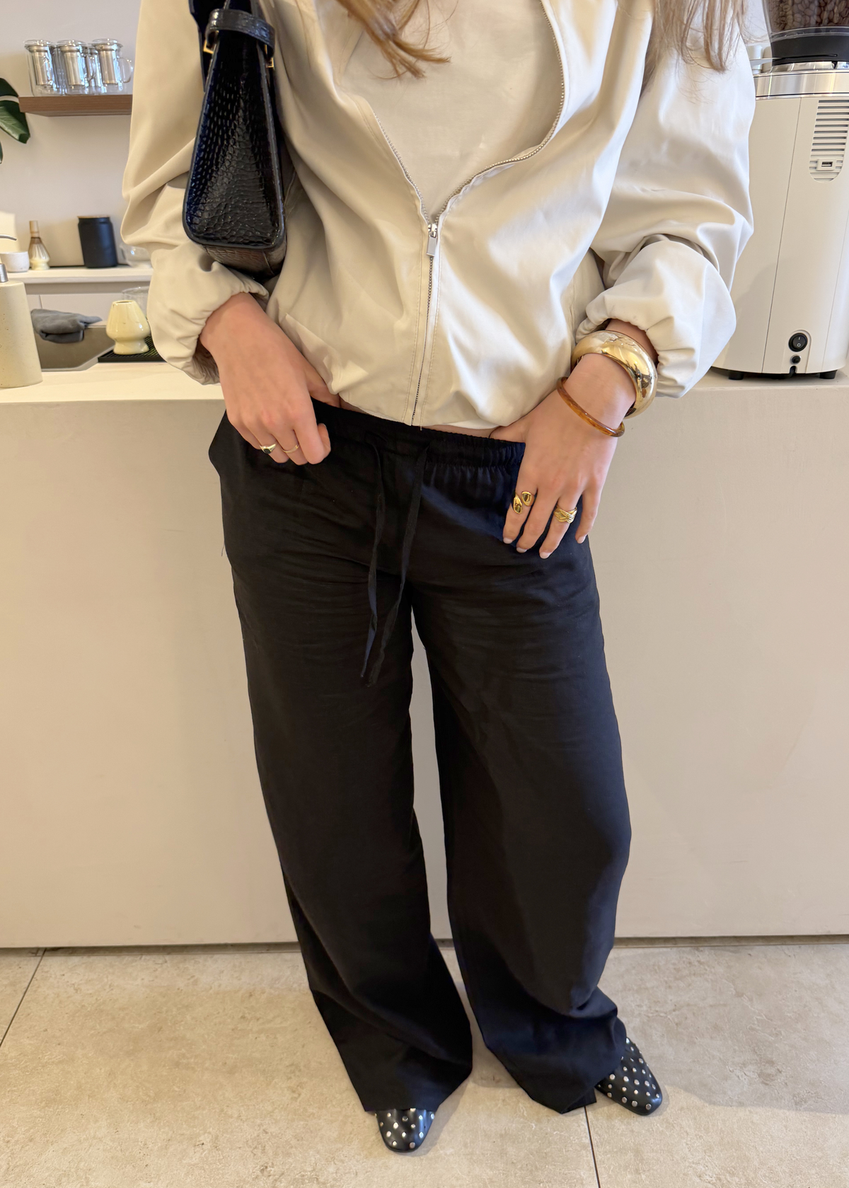 Low waist linnen pants (tall) black